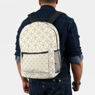 Mochila Impresa Diseño tradicional japonés2 -SHIPPO- blanco y oro