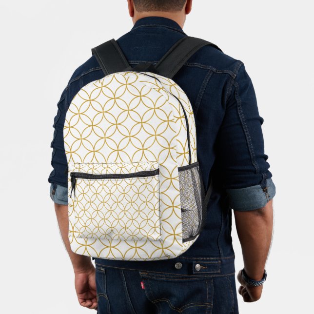 Mochila Impresa Diseño tradicional japonés2 -SHIPPO- blanco y oro (Insitu (Modelo))