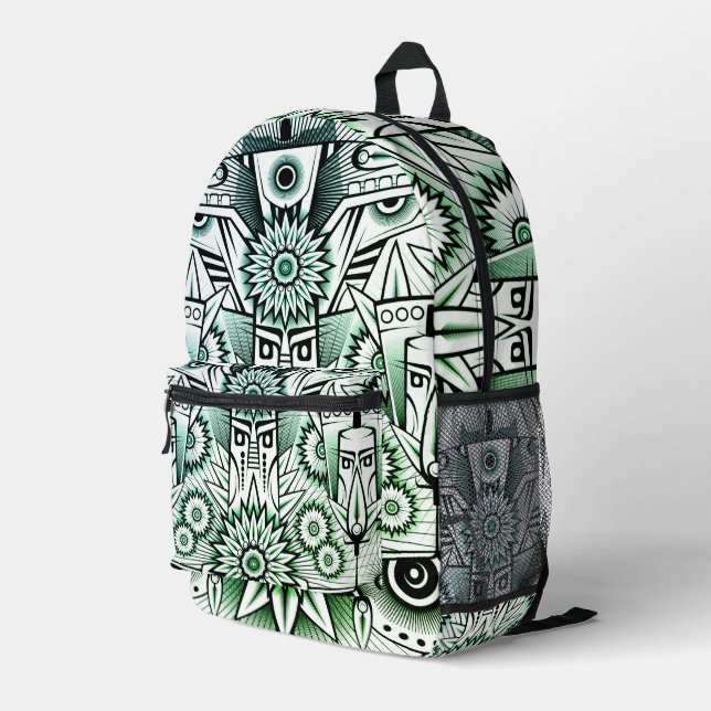 Mochila Impresa Diseño tribal artístico verde (Esquina derecha trasera )