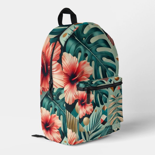 Mochila Impresa Diseño tropical geométrico de acuarela (Esquina izquierda trasera)