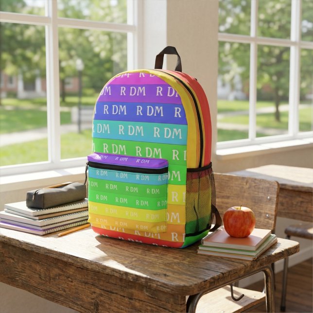 Mochila Impresa Diversión Monograma Personalizable Rayas de Arcoír (Subido por el creador)