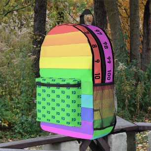 Mochila Impresa Diversión monogramada, franjas brillantes de arcoi
