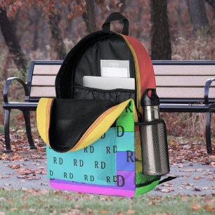 Mochila Impresa Divertido, brillante color de arco iris monogramad