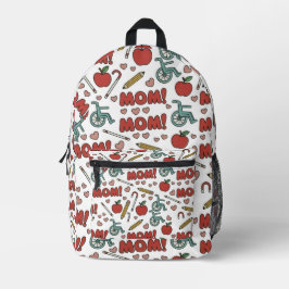 Mochila Impresa Divertido patrón "¡MAMÁ!" con manzanas, sillas de 