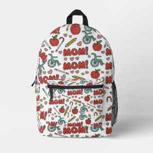 Mochila Impresa Divertido patrón "¡MAMÁ!" con manzanas, sillas de
