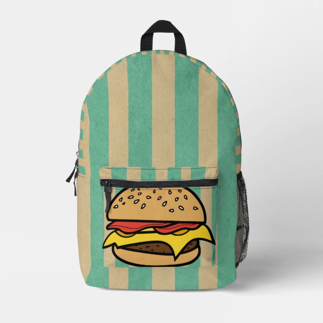 Mochila Impresa Divertido y fresco retro Hamburguesa Bandas azules (Anverso)