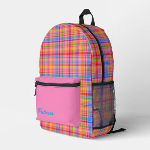 Mochila Impresa Diviértete con Plaid Rosa Caliente Personalizado