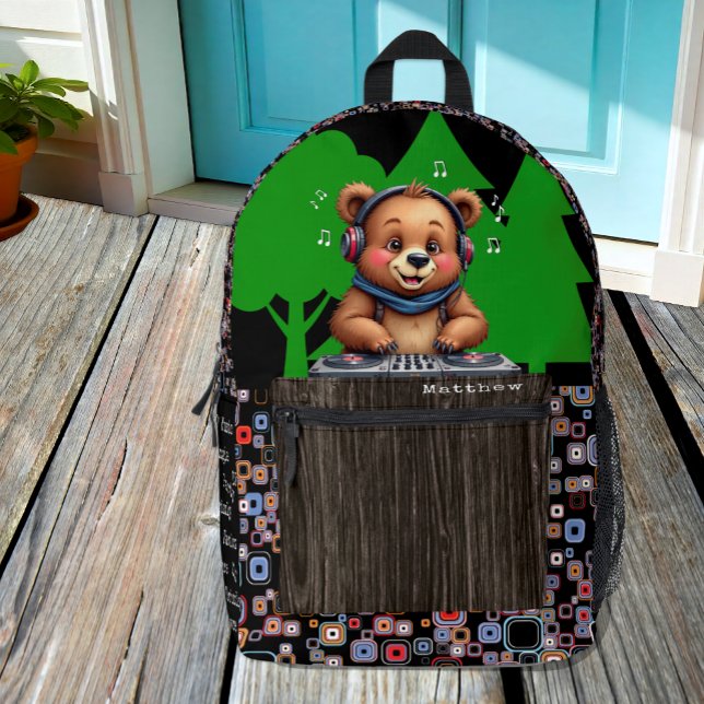 Mochila Impresa Dj de oso pardo sonriente, fusión de danza de la j (Subido por el creador)