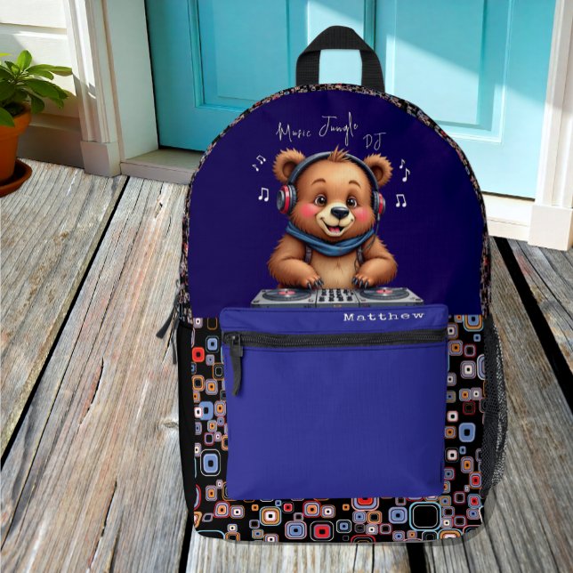 Mochila Impresa Dj de oso pardo sonriente, jungla musical feliz (Subido por el creador)