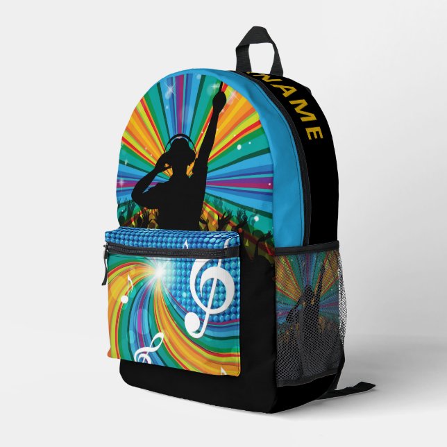 Mochila Impresa DJ musical de nombre personalizado (Esquina derecha trasera )