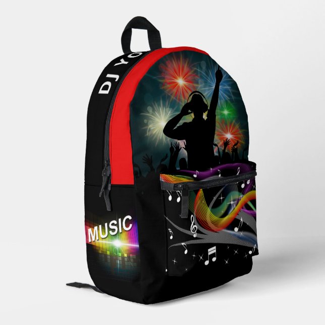 Mochila Impresa DJ musical de nombre personalizado (Esquina izquierda trasera)