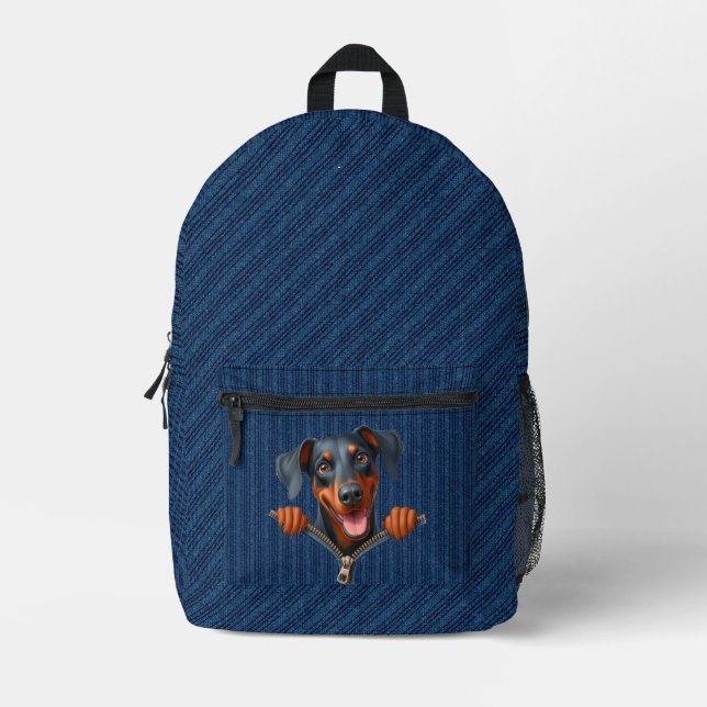 Mochila Impresa Dobermann Puppy Denim Cloth (Anverso)