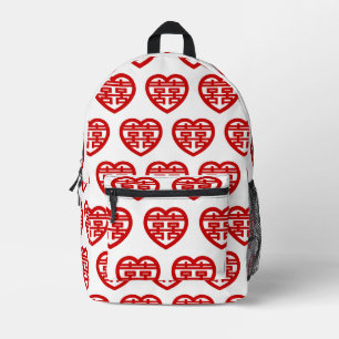 Mochila Impresa Doble Felicidad 囍 Shuangxi Chino Hanzi Corazón