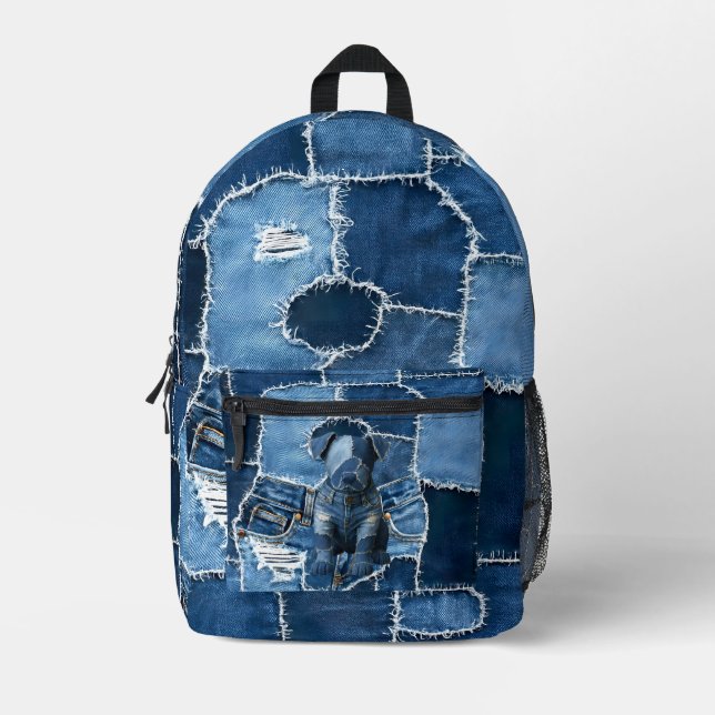 Mochila Impresa Dog Patchwork Art Denim (Anverso)