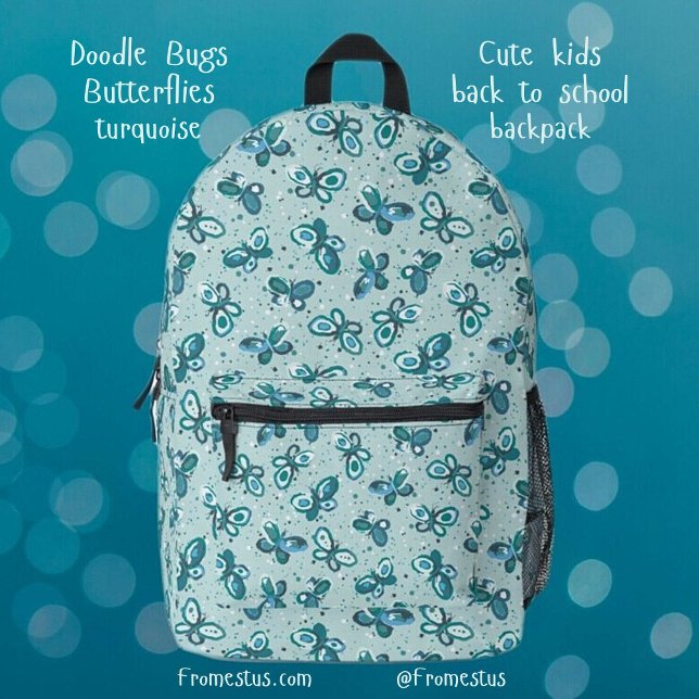 Mochila Impresa Doodle Bugs Mariposas - turquesa - patrón. (Subido por el creador)