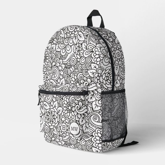 Mochila Impresa Doodle Floral Retro (Esquina derecha trasera )