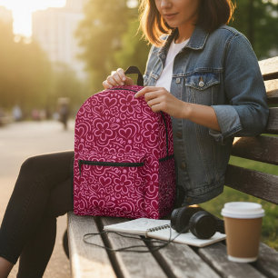 Mochila Impresa Doodle moderno de corazón de flor rosa rojo capric