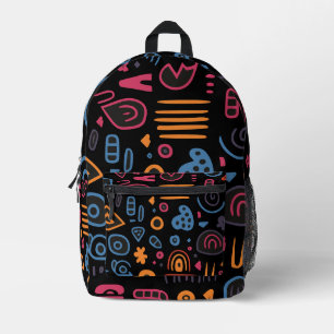 Mochila Impresa Doodle Tribal Abstracto Neon Geométrico Negro