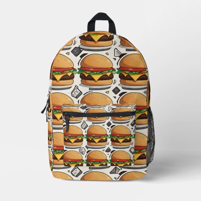 Mochila Impresa "Doodles de hamburguesas" (Anverso)