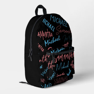Mochila Impresa Dos nombres parejas patrón monograma azul claro ro
