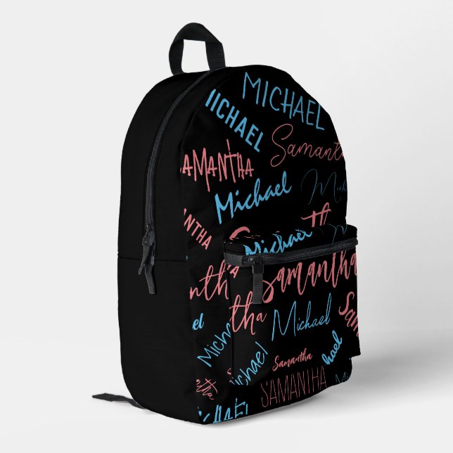 Mochila Impresa Dos nombres parejas patrón monograma azul claro ro (Esquina izquierda trasera)