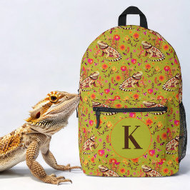 Mochila Impresa Dragón barbudo verde floral