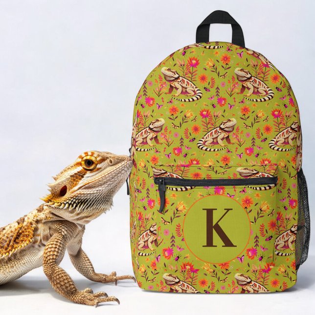 Mochila Impresa Dragón barbudo verde floral (Subido por el creador)