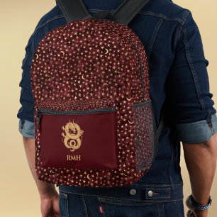 Mochila Impresa Dragón Dorado sobre Borgoña con Monograma de Estre