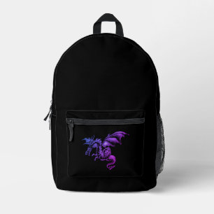 Mochila Impresa Dragón Púrpura Volador Contra Negro