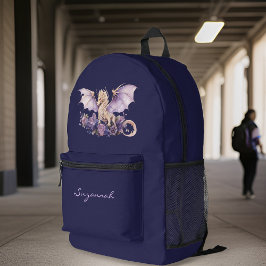 Mochila Impresa Dragón violeta morado sobre morado oscuro con mono