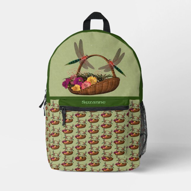 Mochila Impresa Dragonflies Flower Basket Personalizado (Anverso)
