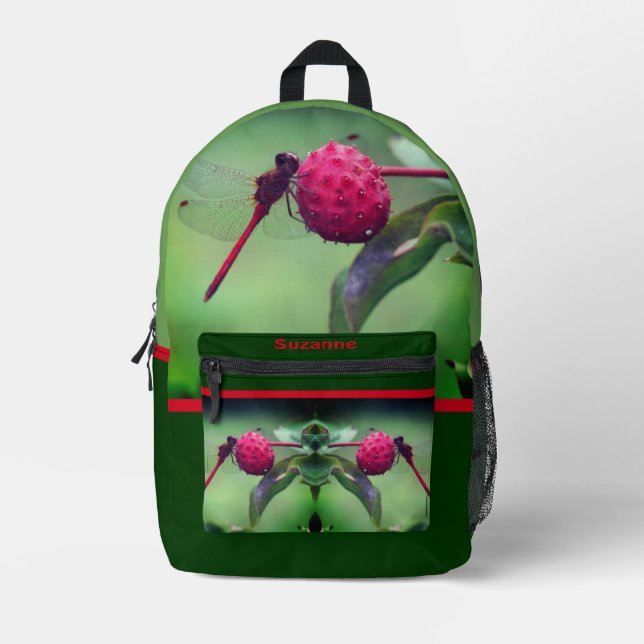 Mochila Impresa Dragonfly Rojo Sobre Fruta De Dogwood Personalizad (Anverso)