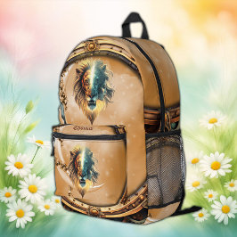 Mochila Impresa Dualidad de fuerza, el león y la mujer.