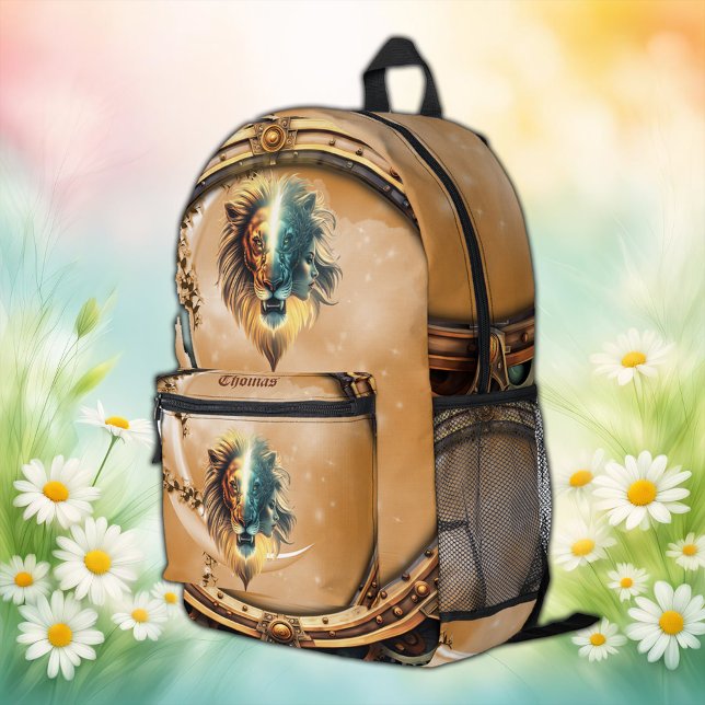 Mochila Impresa Dualidad de fuerza, el león y la mujer. (Subido por el creador)