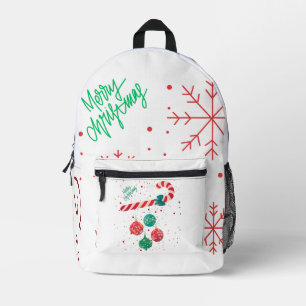 Mochila Impresa Dulce Caña de Caramelo y Adornos de Navidad Fiesta