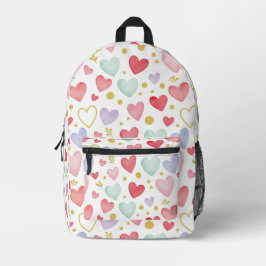 Mochila Impresa Dulces Corazones de Acuarela Brillante