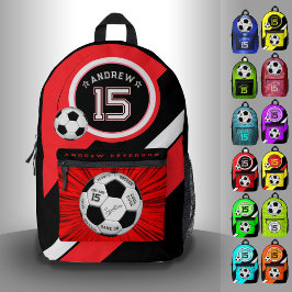 Mochila Impresa Editable Soccer Ball Modern Red Milestone