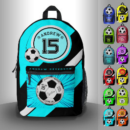 Mochila Impresa Editable Soccer Ball Modern Teal Blue Milestone