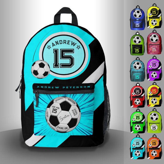 Mochila Impresa Editable Soccer Ball Modern Teal Blue Milestone (Subido por el creador)
