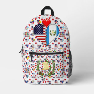 Mochila Impresa EE. UU. Guatemala Corazón banderas Orgullo Hispano