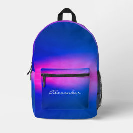 Mochila Impresa Efecto Aurora Gradiente Moderno Nombre Azul Rosa C