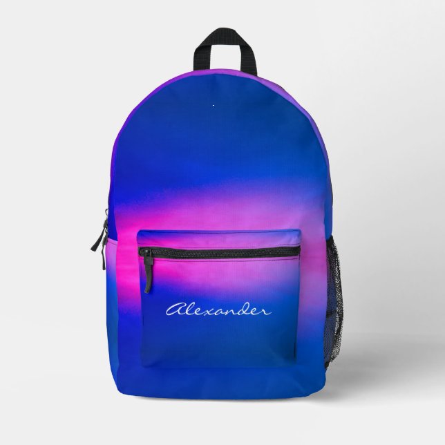 Mochila Impresa Efecto Aurora Gradiente Moderno Nombre Azul Rosa C (Anverso)