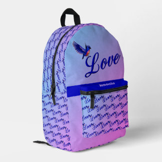 Mochila Impresa El Amor Con Un Pájaro Azul Personalizado