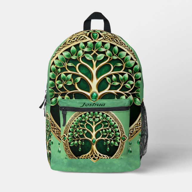 Mochila Impresa El árbol de la vida con nudos celtas. (Anverso)