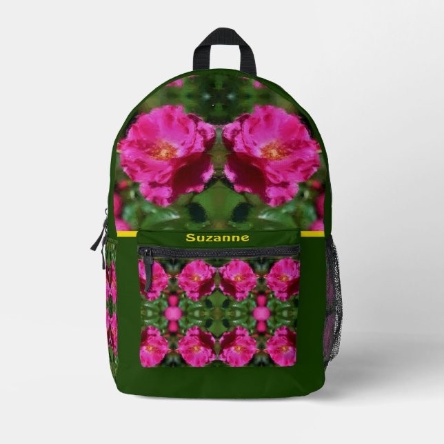 Mochila Impresa El arte de las flores de pintura rosa personalizad (Anverso)