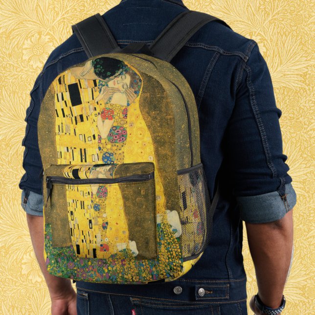 Mochila Impresa El Beso de Gustav Klimt, Arte Moderno Antiguo (The Kiss by Gustav Klimt, Vintage Art Nouveau Printed Backpack)
