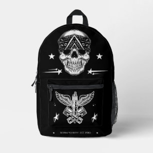 Mochila Impresa El cráneo elegante Nacido para montar en blanco y 