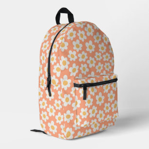 Mochila Impresa El estilo retro en flor en el fondo naranja
