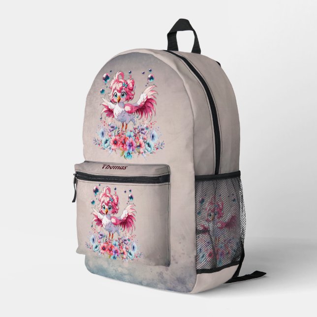 Mochila Impresa El flamingo blanco al estilo personalizado, (Esquina derecha trasera )
