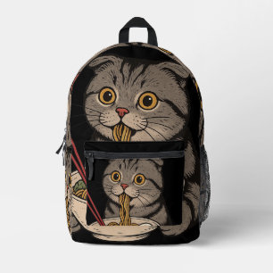Mochila Impresa El Gato Acogedor Sorbiendo Fideos